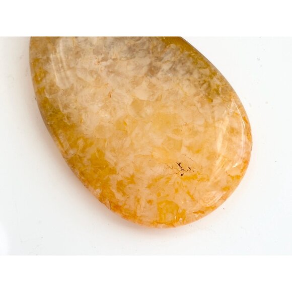 Yellow Agate Crystal Oval Shaped Large Silver Toned Vintage Statement Pendant - Picture 4 of 13